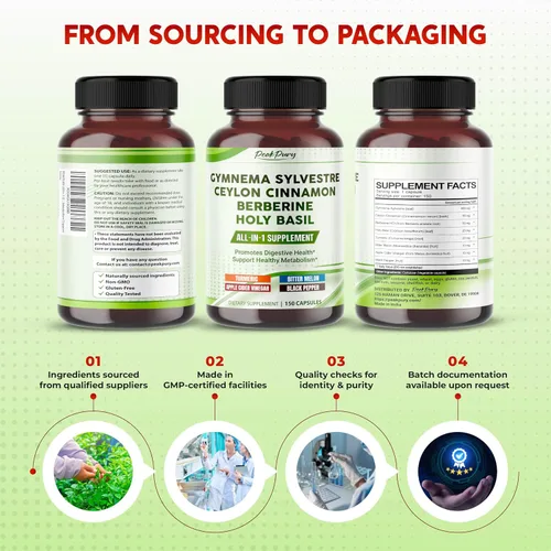 Vista 8 de Gymnema Sylvestre Berberina de canela de Ceilán todo en 1, alta potencia s para la salud digestiva y apoyo al metabolismo