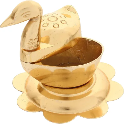 Vista 6 de JaipurCrafts Roli-Chandan de zinc, Chawal-Akshat-Haldi - Caja de Kumkum con pato y pájaro cariñoso, pieza de exhibición Chopda para Pooja