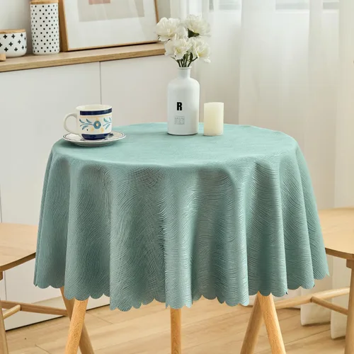 Vista 15 de Mantel redondo de jacquard de 63.0 in, resistente al agua, peso pesado, suave, lavable a máquina, color negro