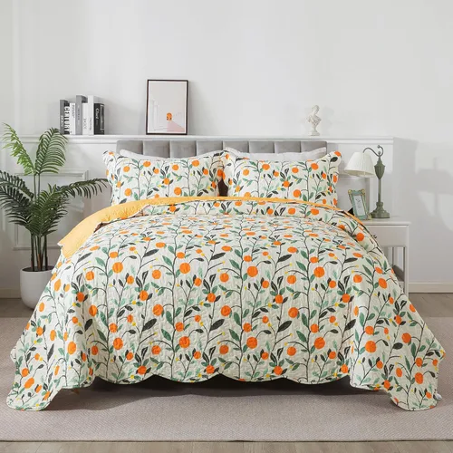 Vista 16 de HoneiLife - Juego de edredón de 3 piezas, colcha ligera de microfibra, diseño de flores silvestres, cubrecamas ligero y botánico, para todas