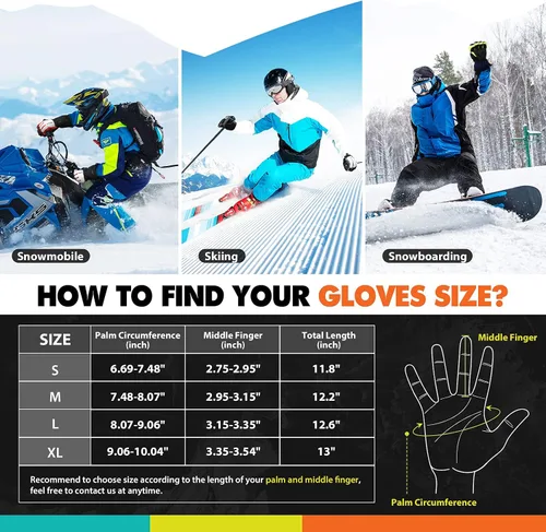 Vista 3 de Hikenture Guantes de esquí para hombres y mujeres 3M Thinsulate guantes de nieve impermeables aislados - Guantes de snowboard para clima frío