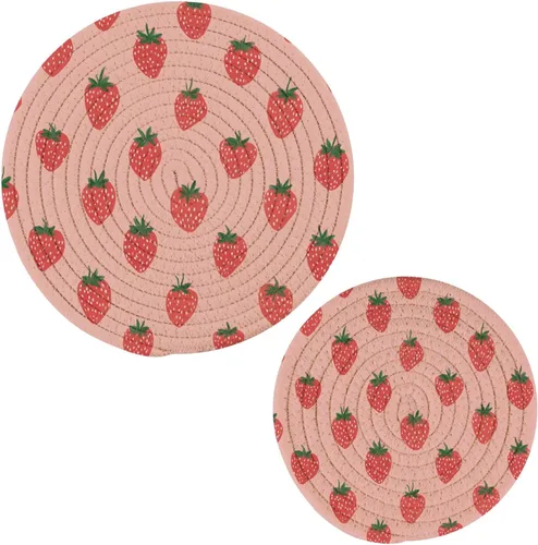 Vista 9 de Naanle Juego de 2 salvamanteles tejidos para ollas, 4 de julio, bandera de Estados Unidos, estrellas florales azules, manteles individuales redondos
