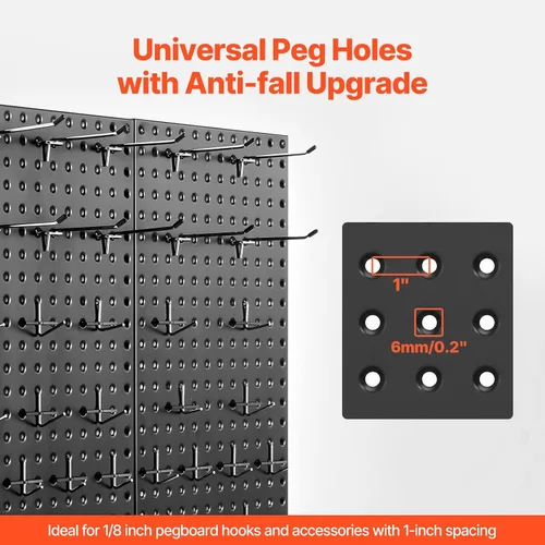 Vista 5 de VEVOR Paneles de metal con clavijas, tablero perforado de 24" x 12", 2 paneles, organizador de pared resistente con accesorios, para sala de estar