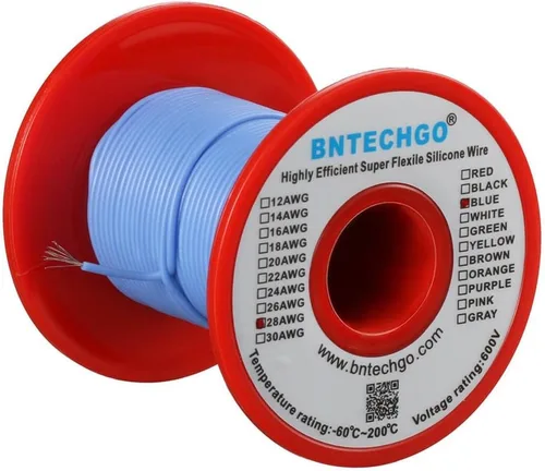Vista 12 de BNTECHGO Carrete de alambre de silicona de calibre 28 rojo 250 pies Flexible 28 AWG alambre de cobre estañado trenzado