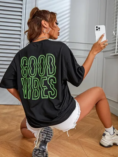 Vista 3 de SOLY HUX Camisetas talla extragrande para mujer, camisetas gráficas con estampado de letras, informales de verano