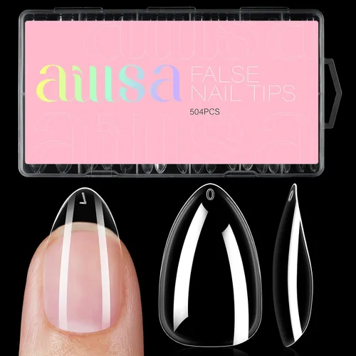 Vista 11 de AILLSA - Puntas de uñas de almendra medianas, 216 puntas de gel transparentes para bricolaje Full Cover, No Extra Filing Needed, Nails Extension