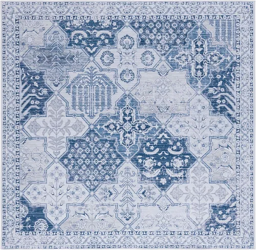Vista 9 de SAFAVIEH Tucson Collection - Alfombra lavable de 2 pies 6 pulgadas x 8 pies, gris y azul marino, antideslizante, ideal para zonas de alto tráfico