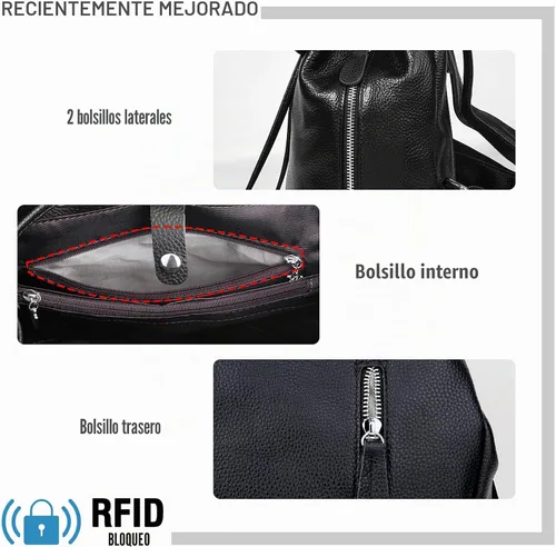 Vista 3 de BOYATU Mochila de cuero para mujer, diseño de moda, bolso de hombro para Negro