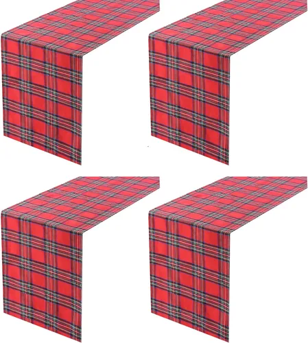 Vista 12 de Camino de mesa a cuadros de Navidad de búfalo, camino de mesa rectangular de cuadros de Navidad para decoración de mesa de cena de fiesta de Navidad