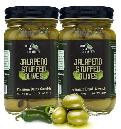 Vista 26 de Green Jay Gourmet Aceitunas Rellenas de Almendra – Aceitunas Verdes Rellenas de Almendra para Decoración de Cócteles y Tabla de Quesos – Aceitunas
