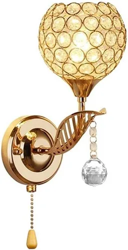 Vista 9 de Lámpara colgante moderna de cristal con acabado cromado para dormitorio, con interruptor de cable de tracción, enchufe E14 (dorado)