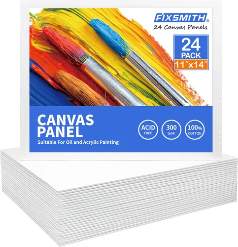 Vista 10 de FIXSMITH - Bastidores de lienzo para pintar 4x4 pulgadas, paquete súper económico de 24 mini lienzos, paneles de lienzo en blanco, 100% algodón
