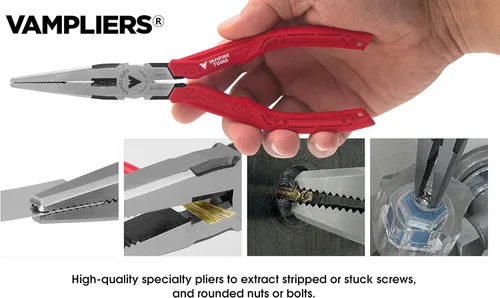 Vista 4 de VAMPLIERS Juego de alicates extractores de tornillos de 3 piezas. Fabricado en Japón: Linesman de 8", punta larga de 7" y alicates combinados