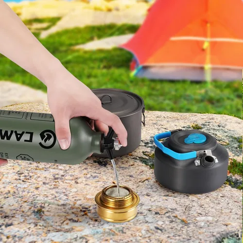 Vista 6 de Botella de combustible 1L para acampar al aire libre con válvula de seguridad, verde militar