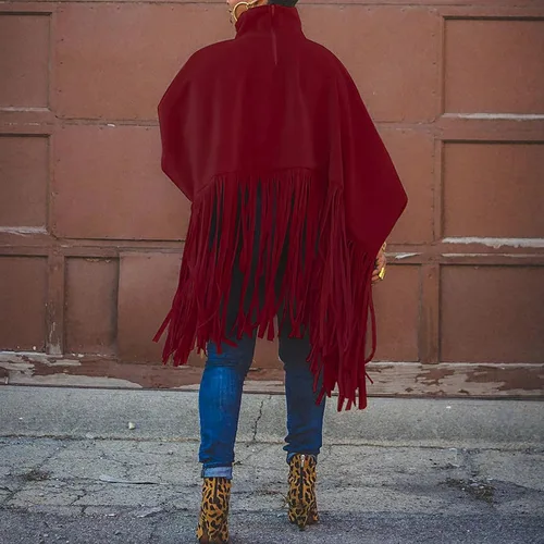 Vista 3 de SUZONANA Womens High Neck Tassel Tops Plus Size Solid Color Hoodie Jacket Zipper Up Western Poncho Sweatshirt