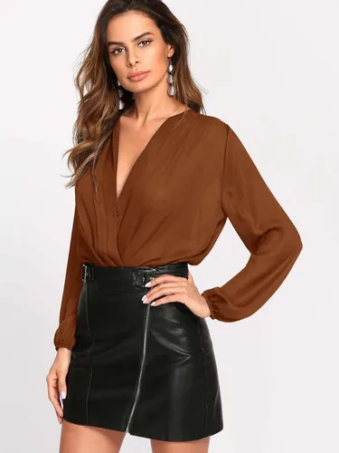 Vista 4 de Verdusa Enterizo de manga larga con cuello en V para mujer