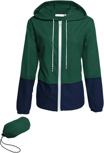 Vista 7 de Avoogue - Chaquetas de lluvia para mujer, diseño ligero, con capucha, para exteriores, impermeables, cortavientos Verde militar