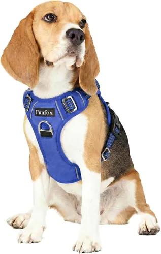 Vista 21 de Funfox Arnés para perro sin tirones, arnés de chaleco ajustable para mascotas, material súper suave con mango vertical, fácil control, paseo