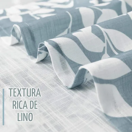 Vista 2 de Cortinas azules de 27 x 24 pulgadas de largo con estampado de hojas cortas, semitransparentes, paquete de 2