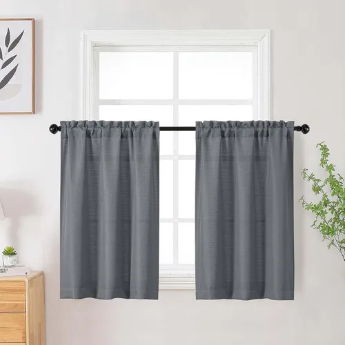 Vista 23 de Cortinas de lino para dormitorio y sala de estar de 96 pulgadas de largo, juego de 2 paneles, con bolsillo para cortinero, filtrado de luz, textura