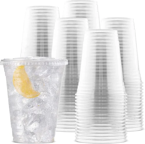 Vista 10 de Durameg [100 unidades – 16 oz. Vasos desechables de plástico PET transparente con tapas para sorbear]