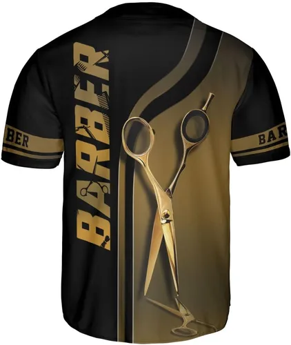Vista 3 de Camiseta de béisbol personalizada con nombre personalizado para peluquería 3D para hombres y mujeres, peluquería, regalo, tijeras, camisas de poste