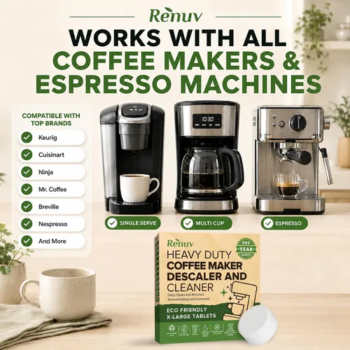 Vista 4 de Renuv Tabletas Limpiadoras y Descalcificadoras para Cafetera, 12 Usos para Keurig, Ninja, Breville, Delonghi, Nespresso, Miele, Jura, Mr Coffee