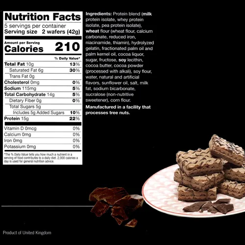 Vista 2 de ProtiWise Obleas altas en proteínas Chocolate 0.53 oz de proteína por porción, bajo en carbohidratos, bajo en azúcar y alto contenido de fibra