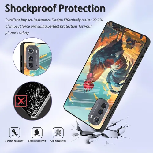 Vista 4 de Funda para Motorola Moto Edge 2022, cubierta trasera de vidrio templado con protector de pantalla, funda protectora a prueba de golpes para Motorola