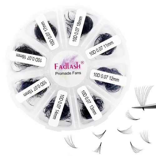 Vista 16 de Extensiones de pestañas de volumen Premade Fans Extensiones de pestañas 10D C/D rizadas