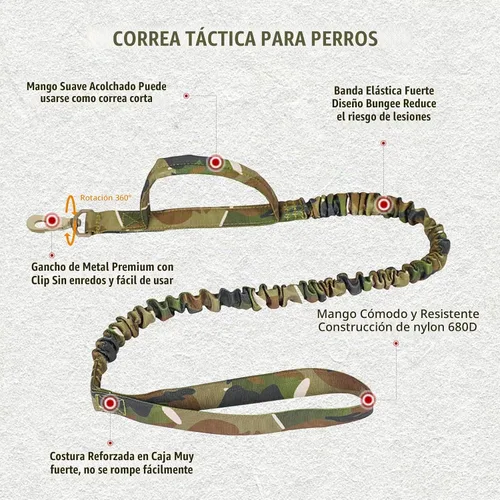 Vista 3 de Collar táctico para perros y correa elástica, juego de collar y correa militar camuflado con bandera de Estados Unidos, collar ajustable K9