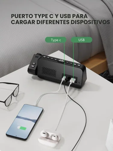 Vista 9 de Mesqool Reloj despertador de proyección para techo de dormitorio, reloj digital con modo de días laborables/fines de semana, fecha, temperatura