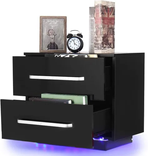 Vista 6 de Bedroom Nightstands Modern Luxury Nighstand Bedside Table LED Storage Cabinet Sofa Bed side Table High Gloss Coffee Table Home Furniture Night Stand