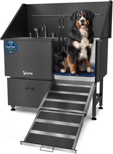 Vista 18 de KANIS Estación profesional de lavado de perros – Fregadero de lavado de mascotas de acero inoxidable 304 y bañera de aseo con ducha, rejillas