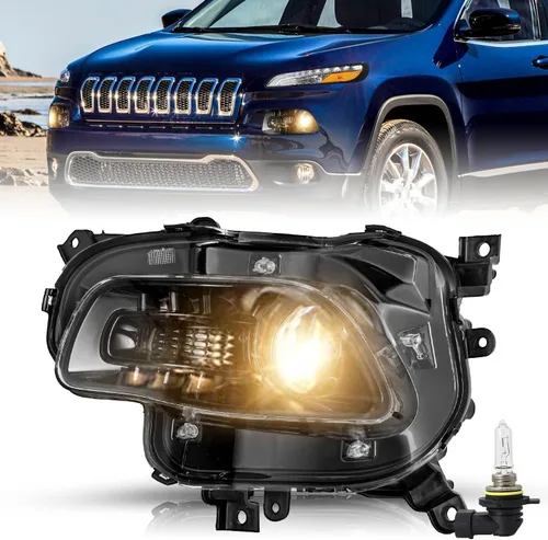 Vista 25 de JSBOYAT Compatible con 2014-2018 Jeep Cherokee Luz LED DRL de estacionamiento Señal de giro estilo OE Faros LED DRL cromados para parachoques Señal