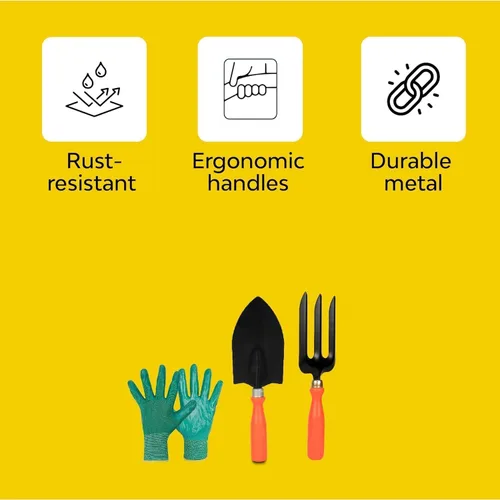 Vista 4 de Kit de herramientas de jardinería – 7 piezas (cultivador, tenedor, paletas, desbrozadora, guantes de jardín, cortador de podadora) Juego