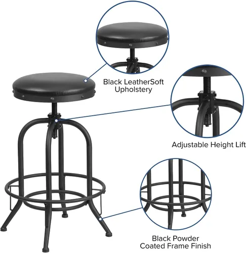 Vista 4 de Flash Furniture Carrington Taburete de bar de 30 pulgadas con asiento giratorio LeatherSoft negro