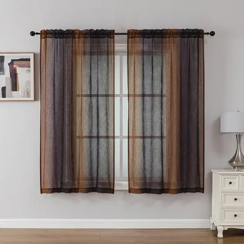 Vista 9 de OWENIE Cortinas transparentes degradadas para dormitorio, sala de estar, 96 Morado y dorado