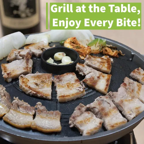 Vista 3 de COOKKING - Sartén para parrilla BBQ tradicional coreana, forma de caldera con tapa - Parrilla de aluminio fundido antiadherente