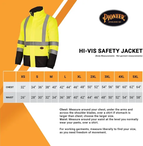 Vista 6 de Pioneer Hi Vis - Chaqueta impermeable de seguridad 2 en 1 para hombres y mujeres, se invierte a un acolchado negro, equipo impermeable reflectante