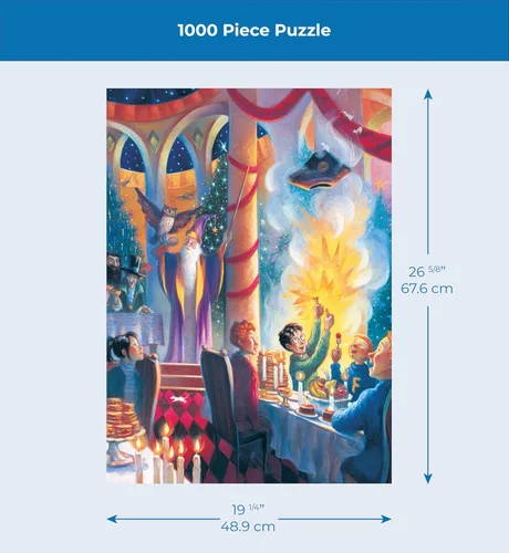 Vista 4 de New York Puzzle Company - Harry Potter Christmas at Hogwarts - Rompecabezas de 1000 piezas para noches de juego familiares por Mary GrandPré
