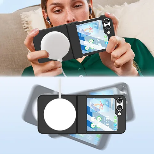 Vista 2 de Funda magnética diseñada para Galaxy Z Flip 5 con protección de bisagra y soporte [compatible con MagSafe] para Samsung Flip 5 Slim Funda protectora