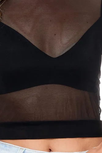 Vista 6 de Elodie Top de malla transparente para mujer Camisa de manga corta transparente