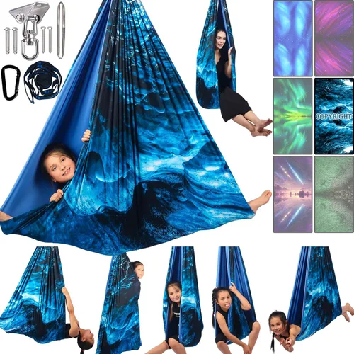 Vista 10 de Columpio sensorial para niños y adultos con capacidad para hasta 300 libras en interiores y exteriores, columpio de terapia de abrazo de doble capa