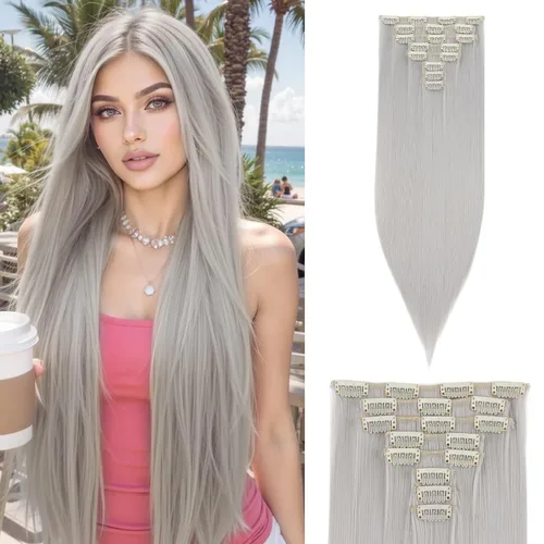 Vista 39 de S-noilite 8 piezas de extensiones de cabello largo con clip para mujer, extensiones de cabello sintético de doble trama, 18 pulgadas, #12H24 Honey