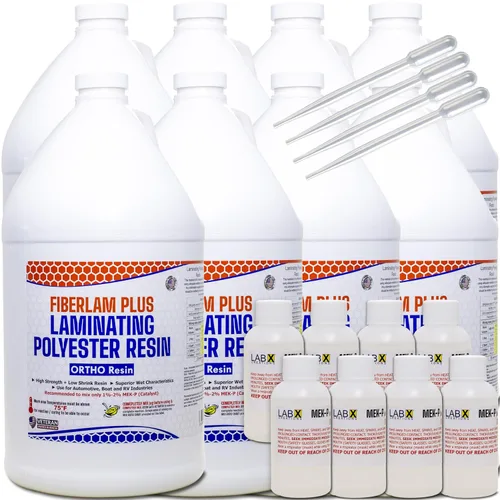 Vista 14 de FIBERLAM Plus 1-10G Resina de poliéster 1-10 galones +endurecedor MEKP; revestimiento de baja viscosidad para laminado de estera/biaxial/tela