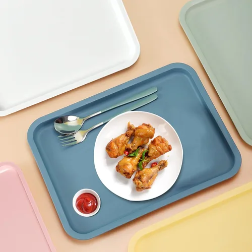 Vista 5 de Cieovo Paquete de 10 bandejas para servir comida rápida, colorida bandeja rectangular para cafetería, para restaurante, hogar, escuela, suministros