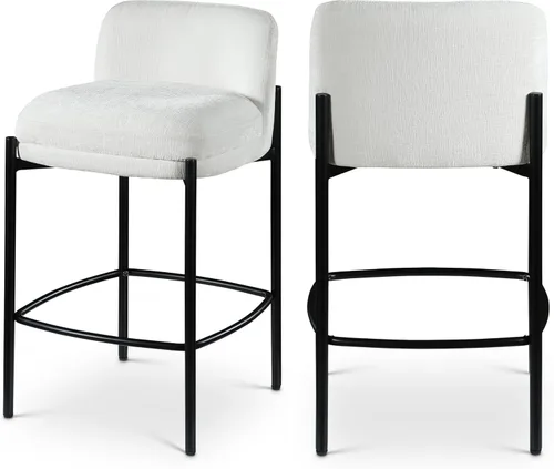 Vista 13 de Meridian Furniture 429Beige-C Burton Collection Modern Taburete contemporáneo con tela de felpilla beige suave, marco de metal negro mate, 17.5