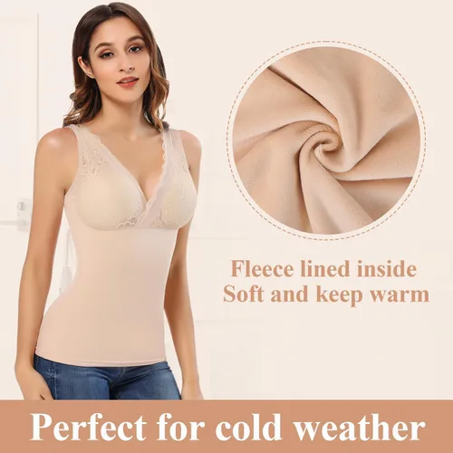 Vista 2 de JOYSHAPER Ropa interior térmica para mujer, con forro polar, sin mangas, cálida, capa base, chaleco de invierno