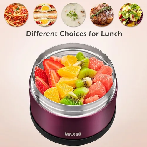 Vista 4 de MAXSO Termo de sopa para comida caliente, contenedor de almuerzo aislado al vacío de 24 onzas con cuchara plegable y bolsa térmica, caja Bento